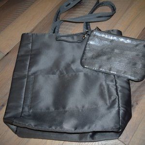 Bath & Body Works Large Gray Zipper TOTE BAG Shopper Bag + Wristlet